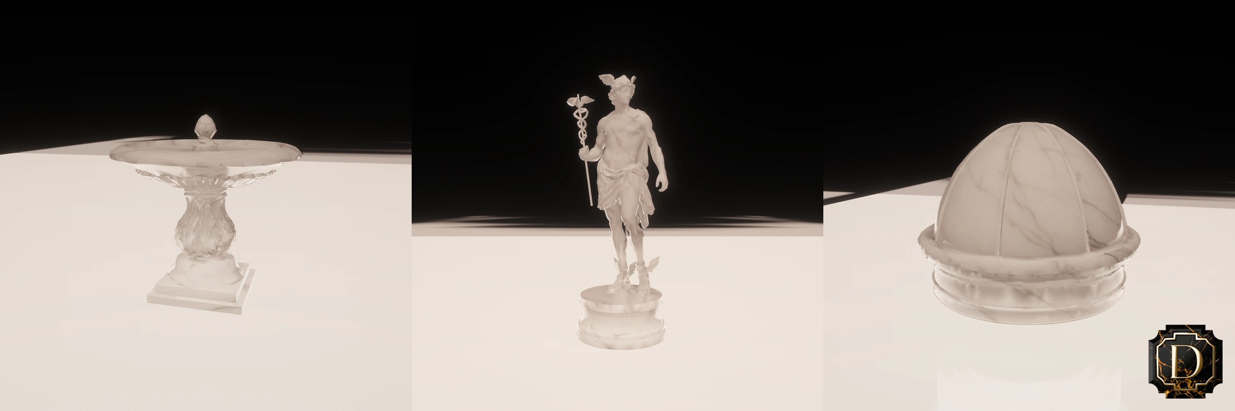 Daedalon Pege Fountain, Hermes statue and Monopteros Dome in Glacium