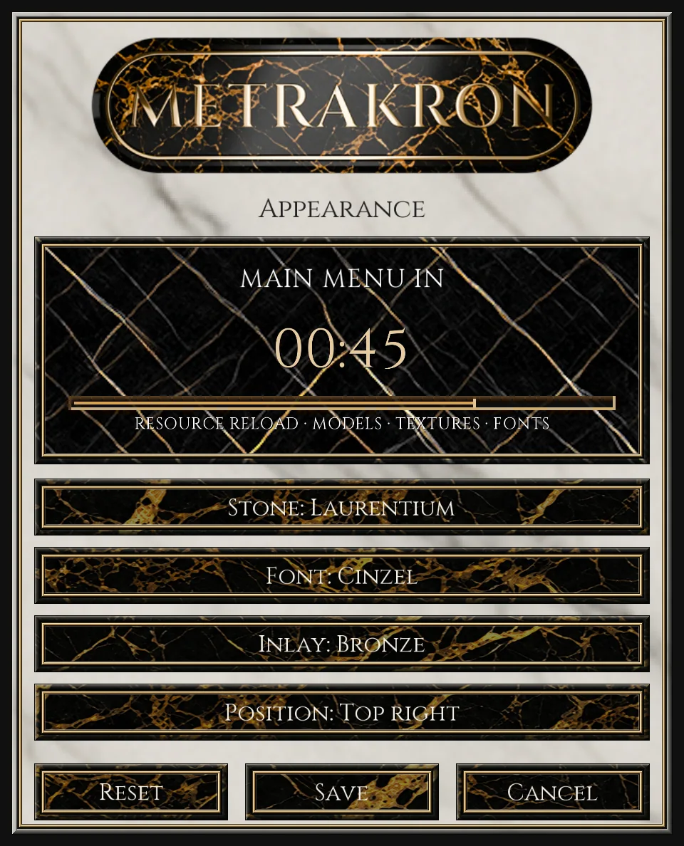Metrakron appearance settings